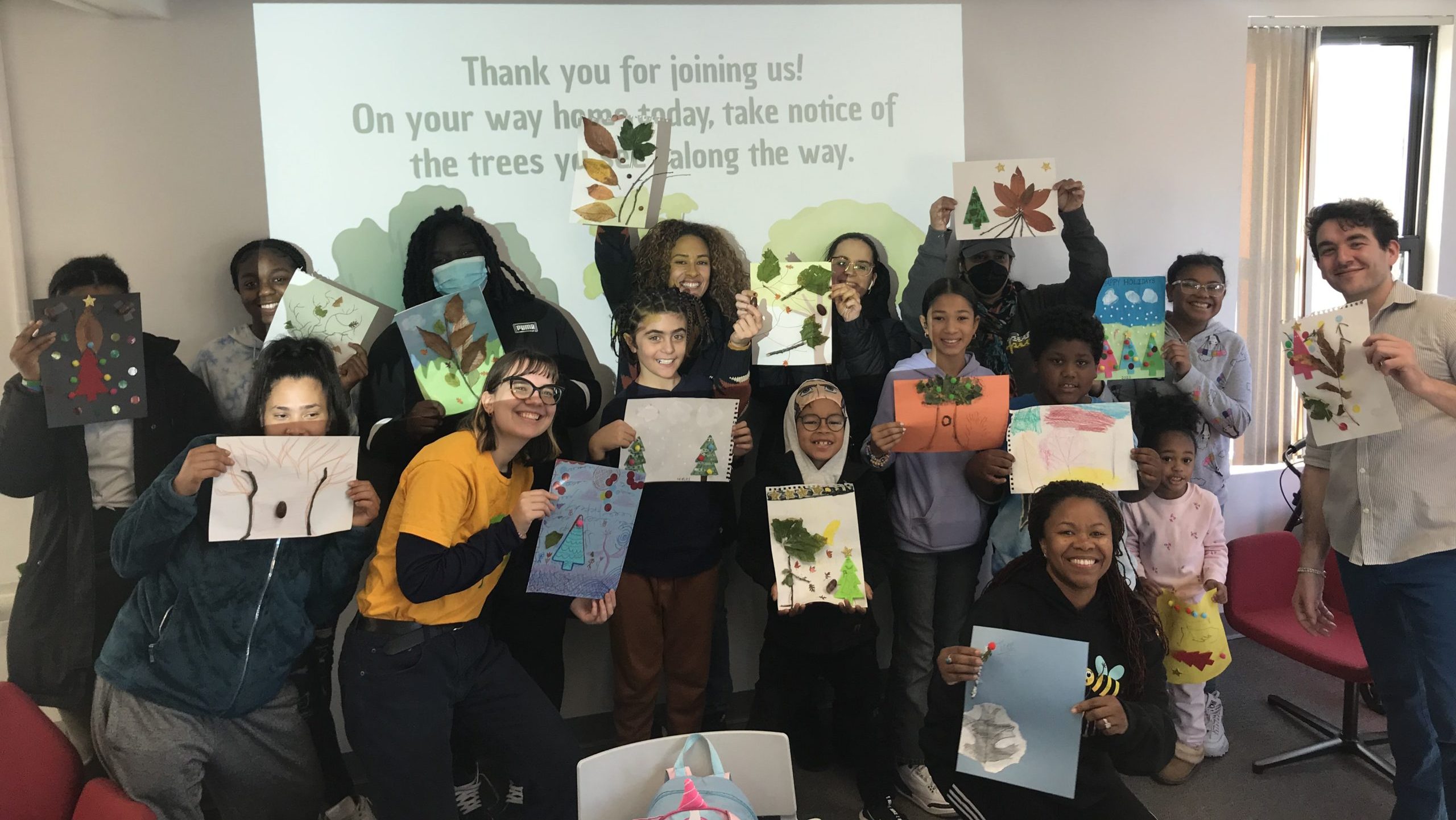 Participants displaying their leaf collages